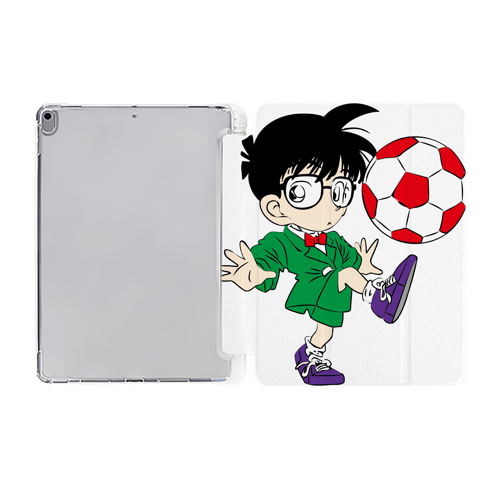 （画像用） 名探偵コナン 江戸川 コナン Detective Conan Conan Edogawa IPad ケース ペン収納付き 三つ折りスタンド PUレザー×シリコン 対応機種9.5/10.5/10.9インチ